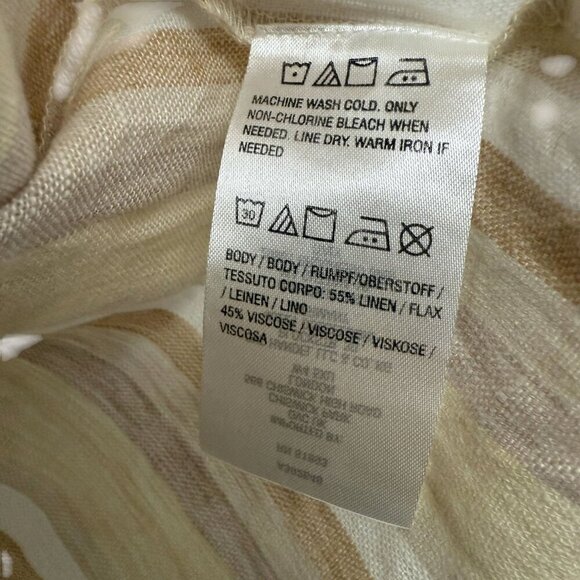 DENIM & Co. Womens Long Shirt Medium Linen Blend Swim Coverup Beige Stripe - Picture 9 of 9